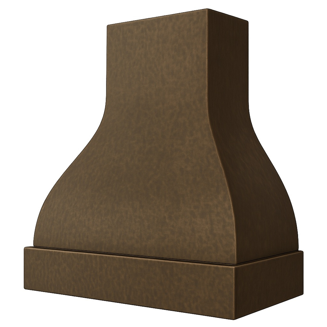Gently hammered copper range hood angel view