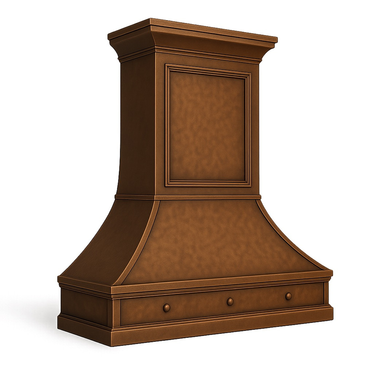 Lightly hammered copper range hood