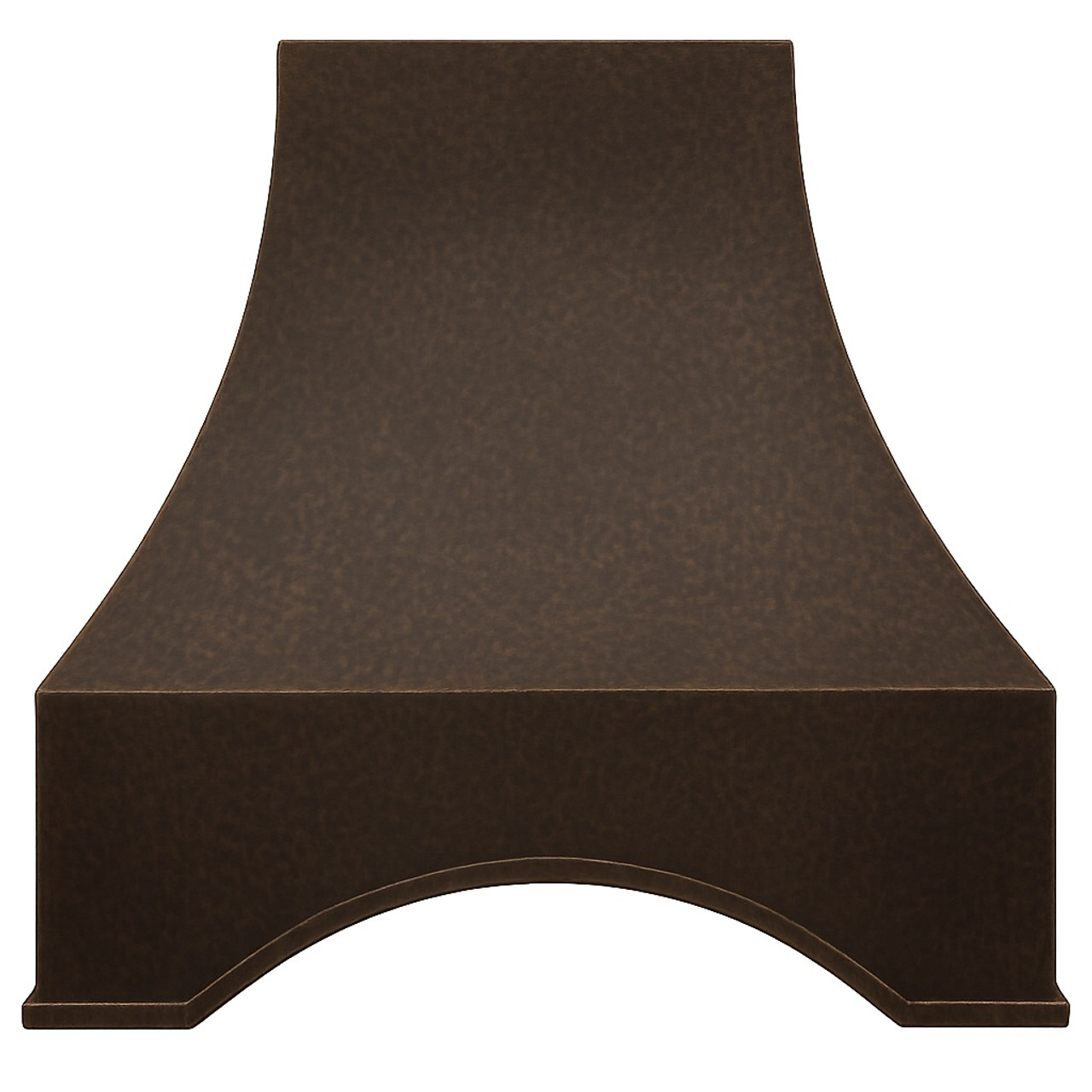 Random hammered copper range hood with dark brown patina finish