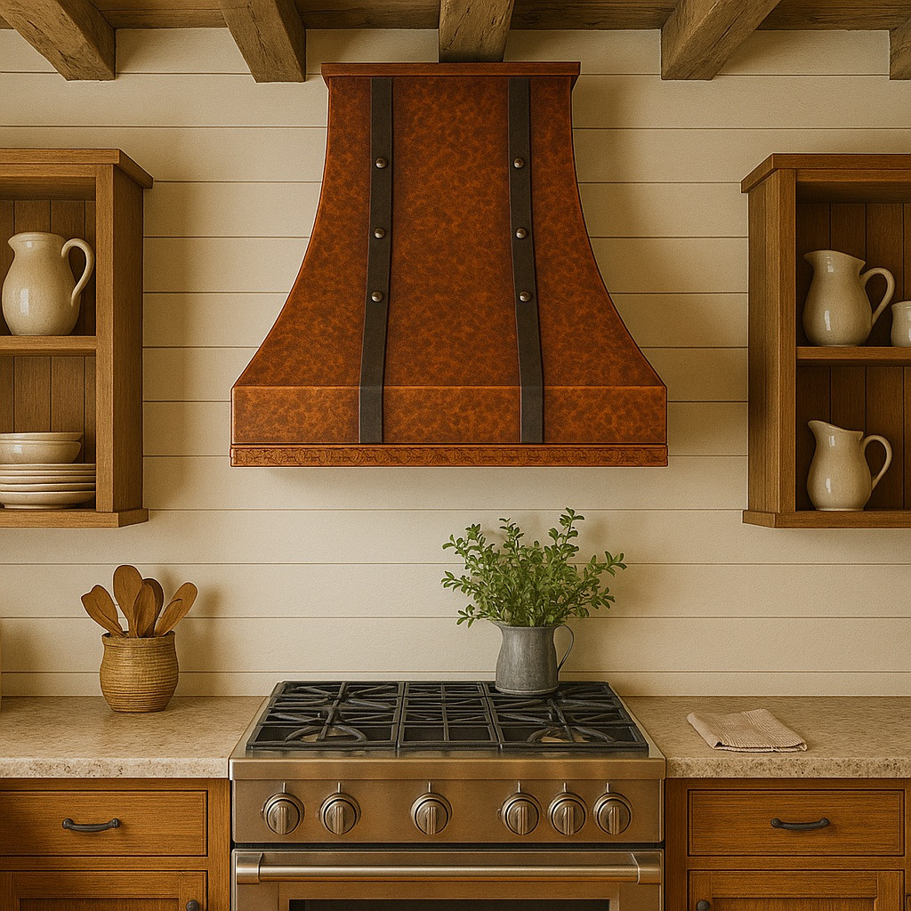 Hand-Hammered Copper Range Hood – Spanish Revival Style