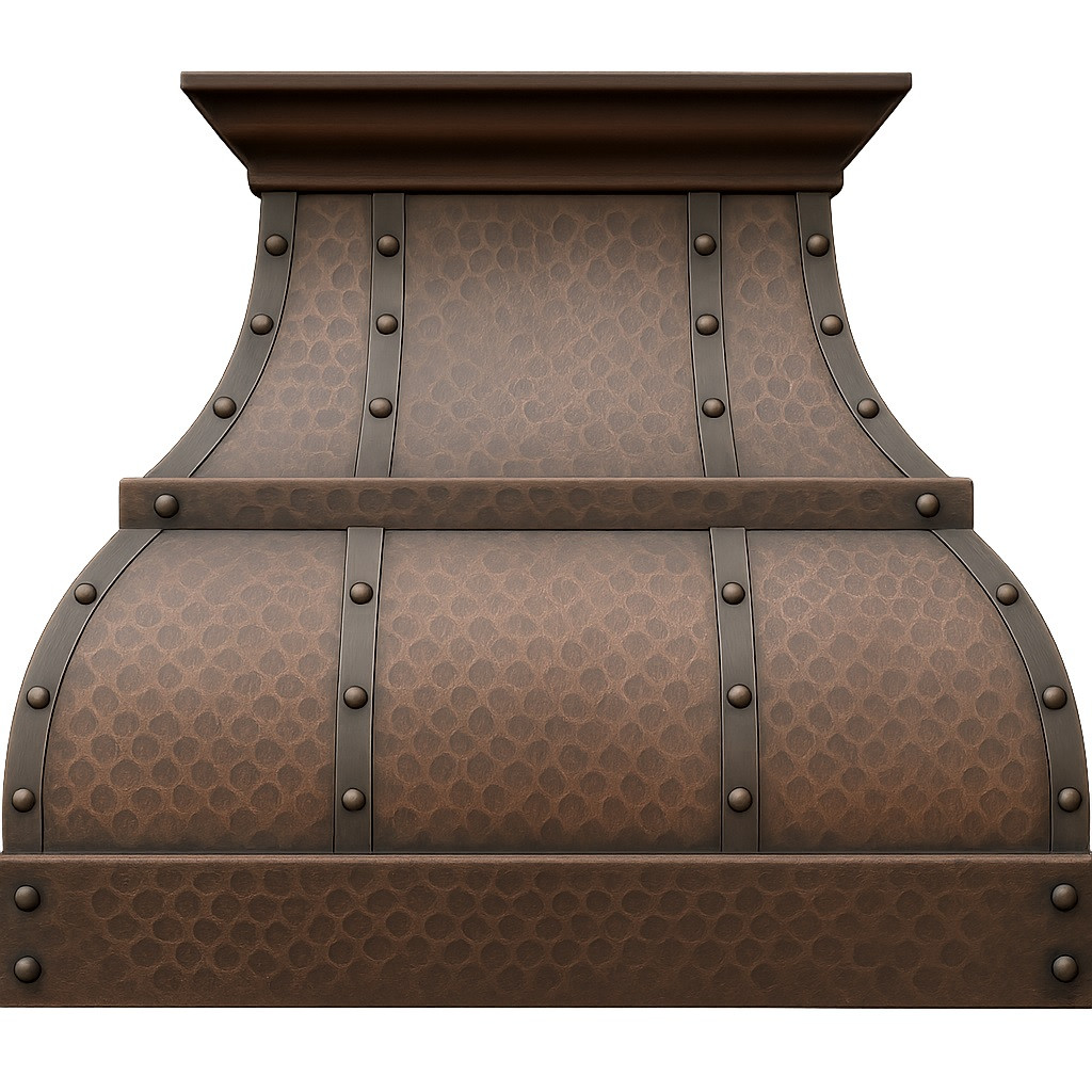 40-inch copper range hood with handcrafted patina for wall, island, or under-cabinet kitchen installation