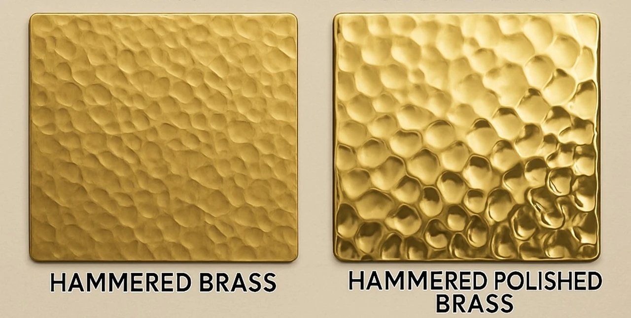 Natural and polished hammered finish options for brass range hood