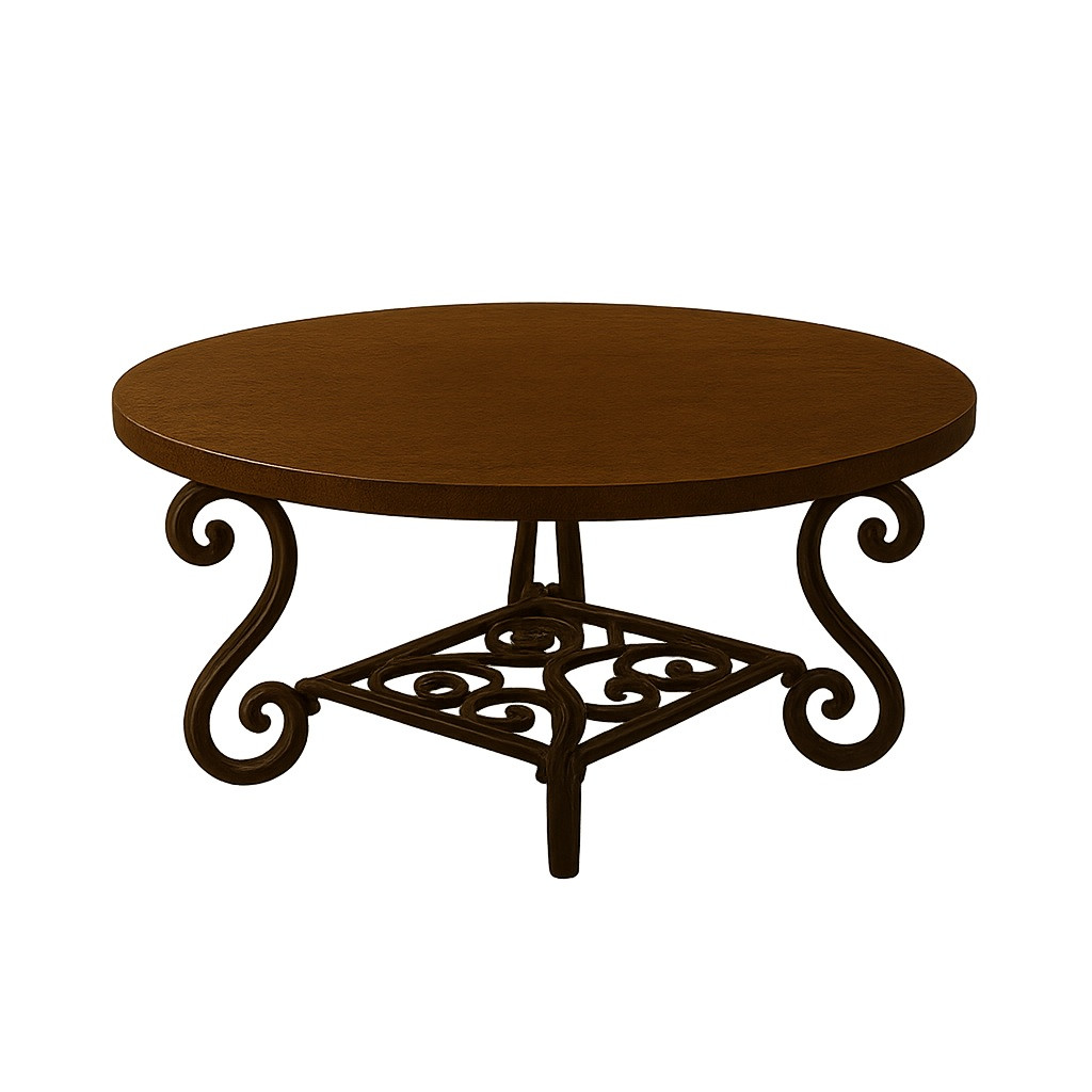 Spanish mission round dining copper table with iron base