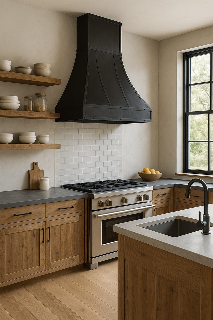 Black Zinc Kitchen Range Hood – Trapezoidal Canopy