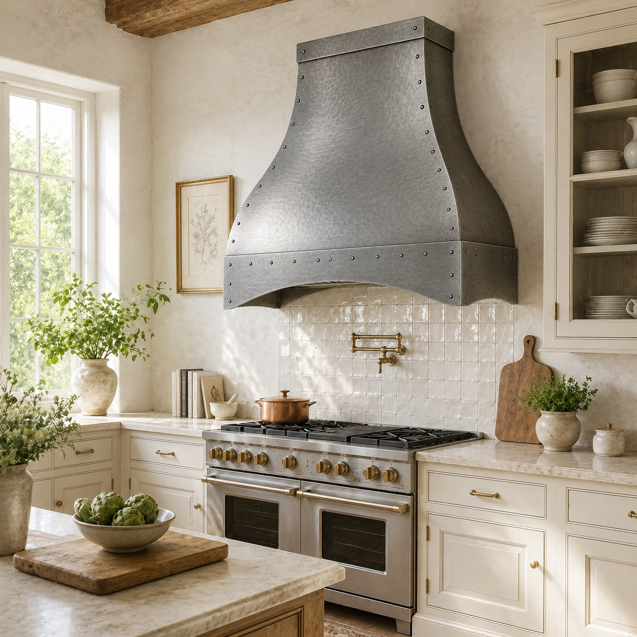 Hammered Zinc Bell Hood with Curved Apron | Rustica House