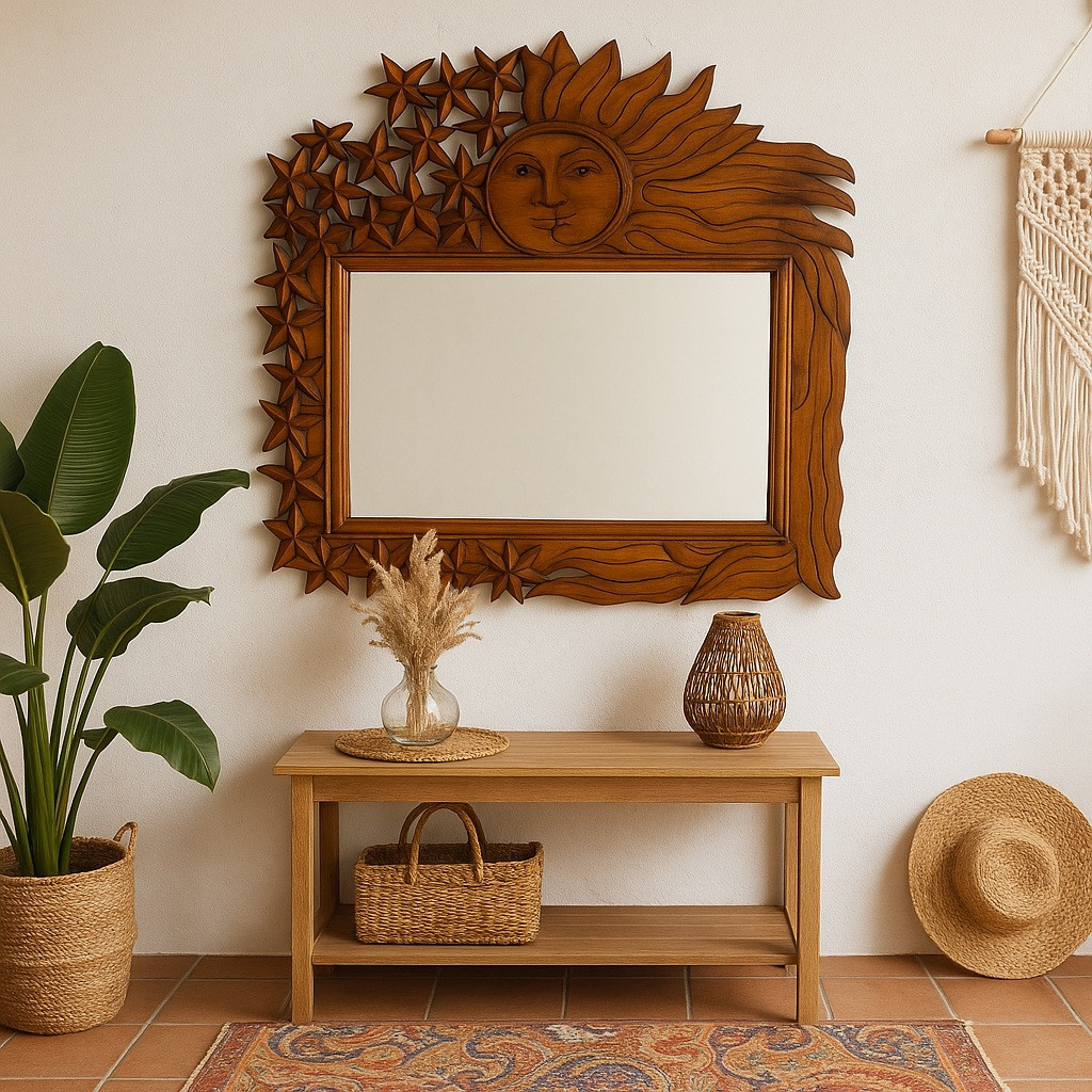 鏡家具 職人さん木製の大きな壁掛け式 carved wooden mirror large-hand-carved-pine-mirror-