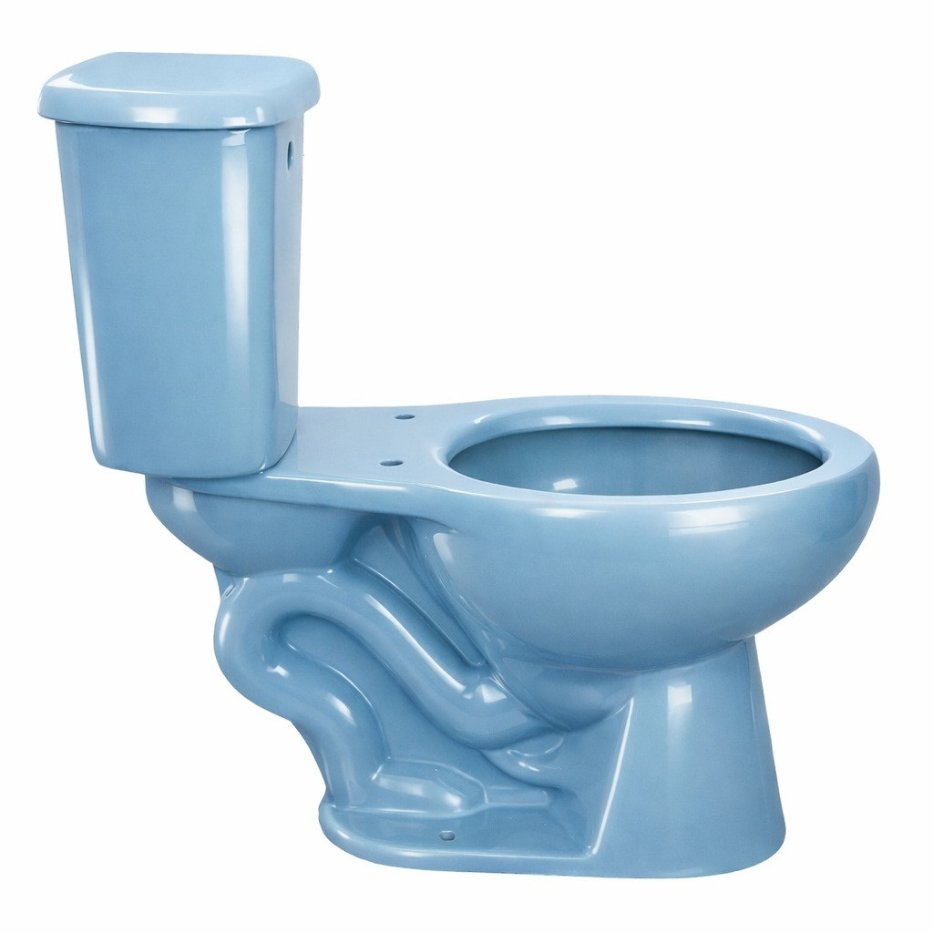 Light blue ceramic toilet side view