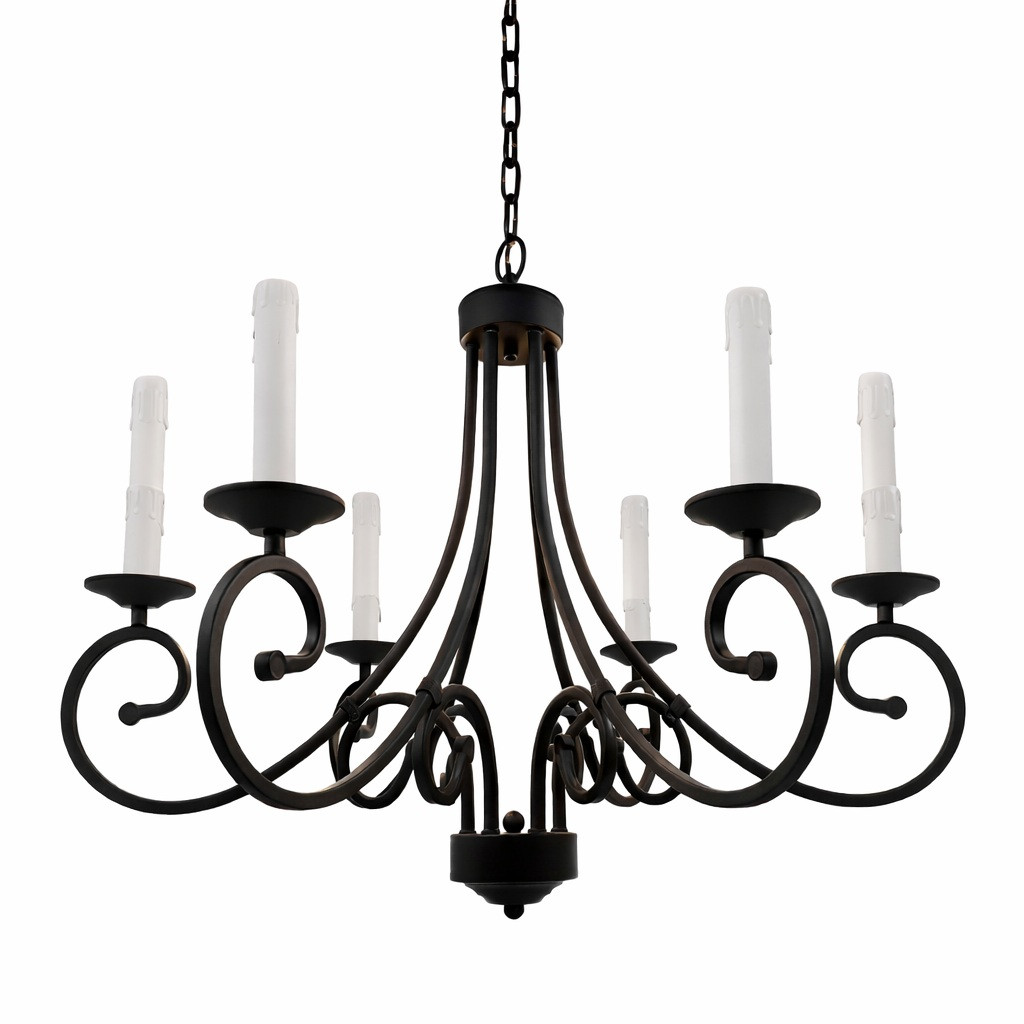 Old World European scroll-arm wrought iron chandelier 