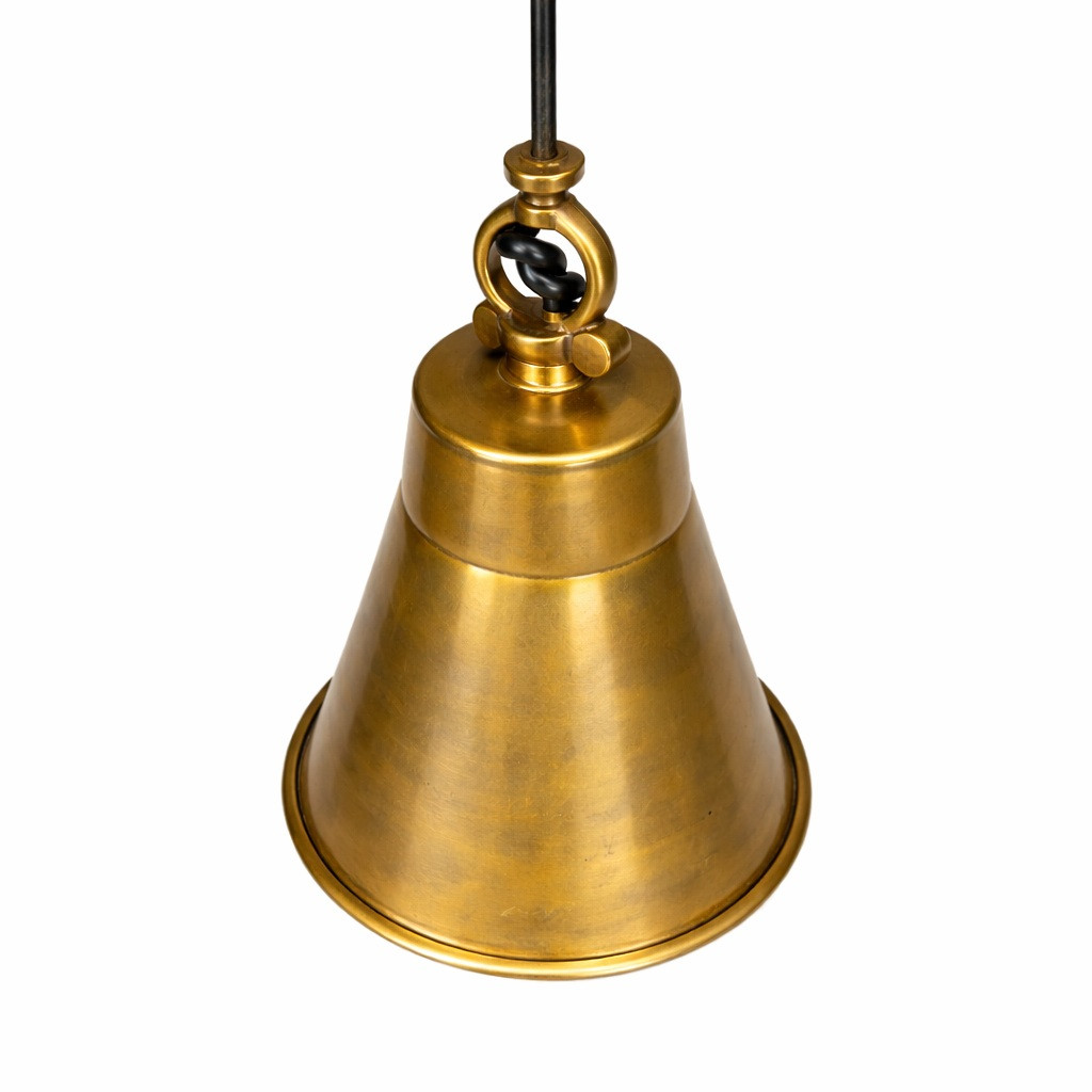 European inspired brass bell pendant lamp detail showing the swivel mount 