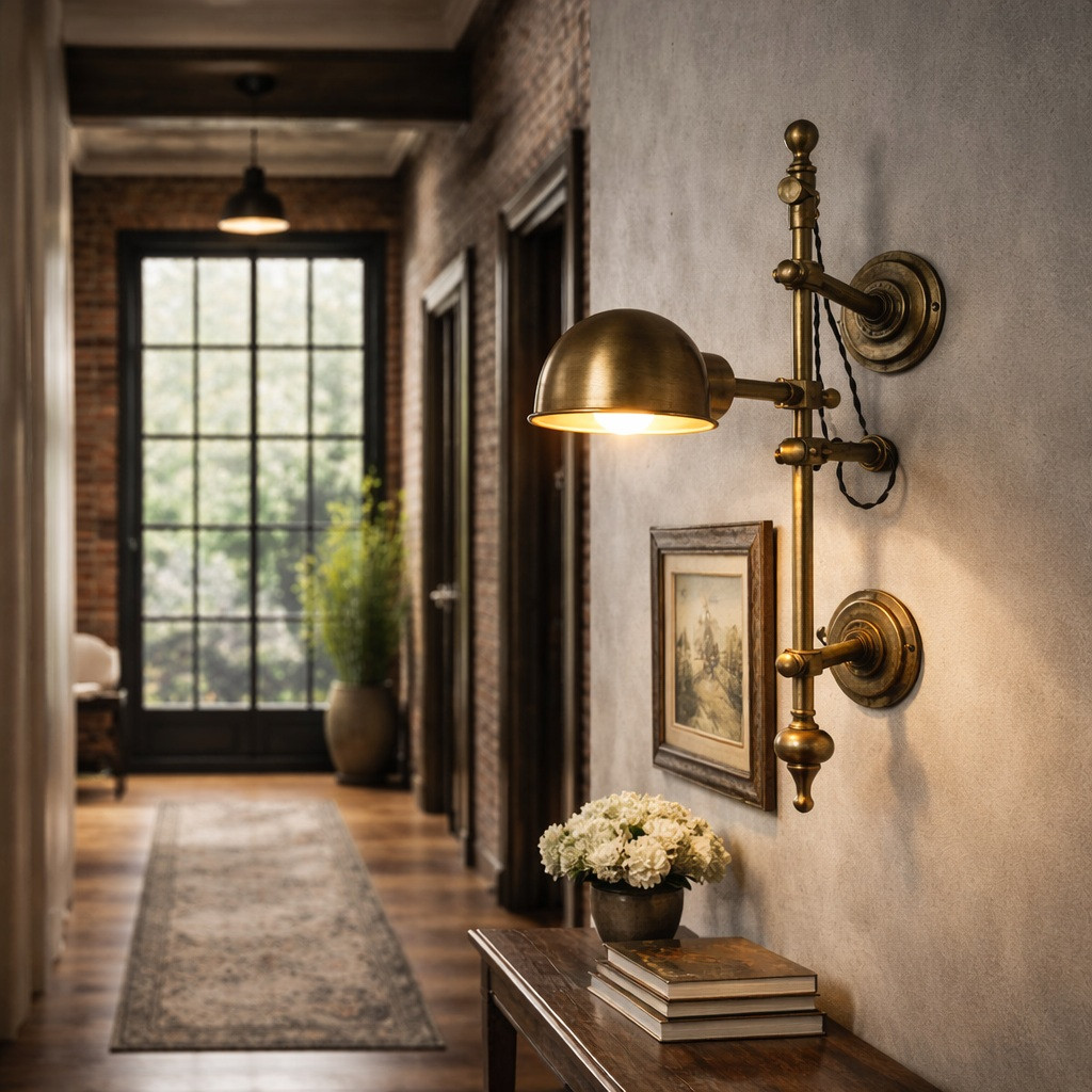 Industrial Brass Wall Lamp with Articulated Arm