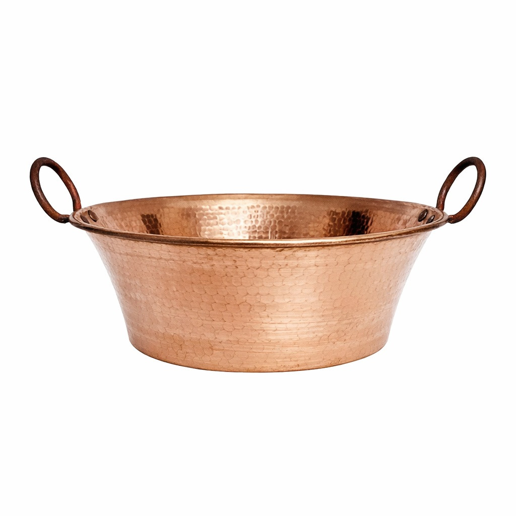 Mexican hand-hammered copper pan side view