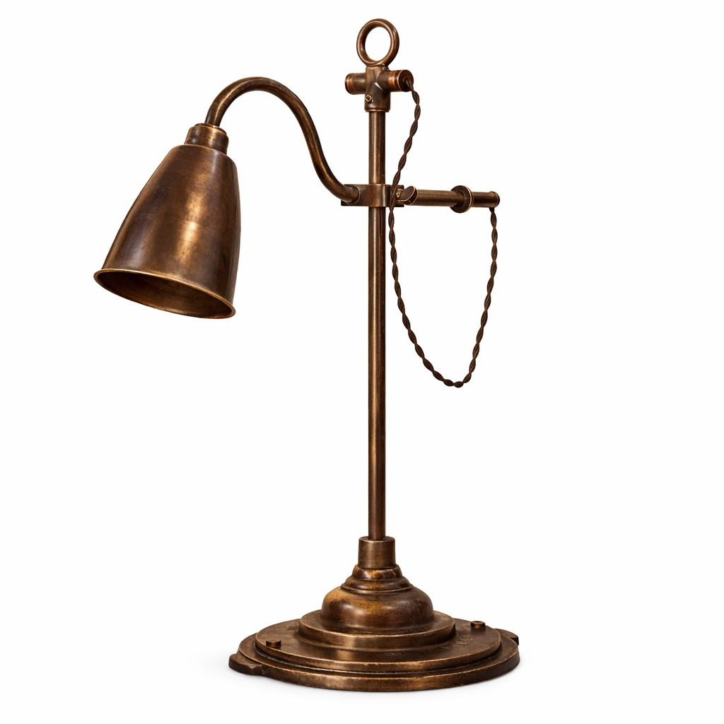 Industrial Brass Task Lamp with Counterweighted Arm