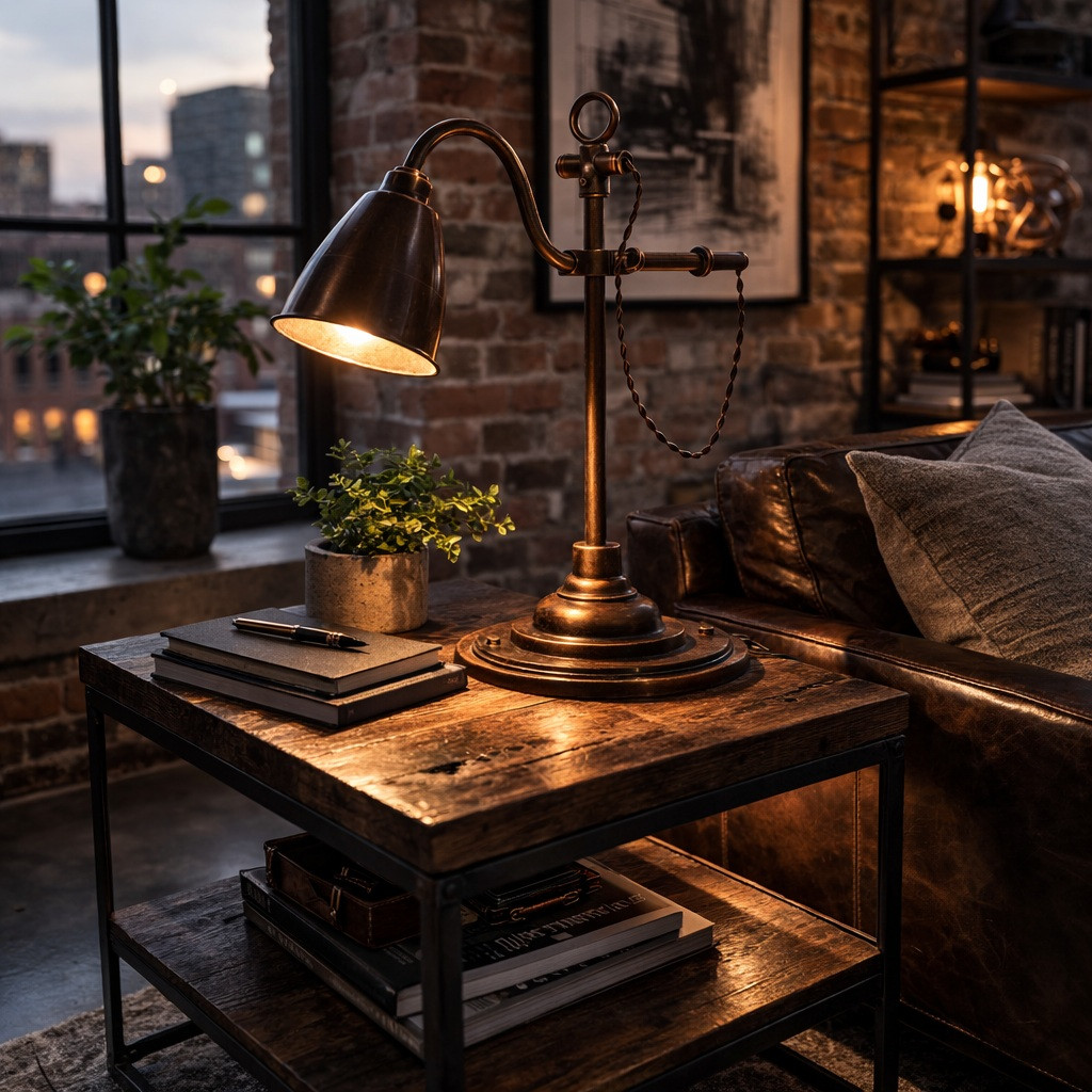 Industrial Brass Task Lamp with Counterweighted Arm