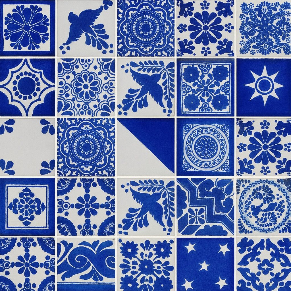 Blue and white Mexican tile mix