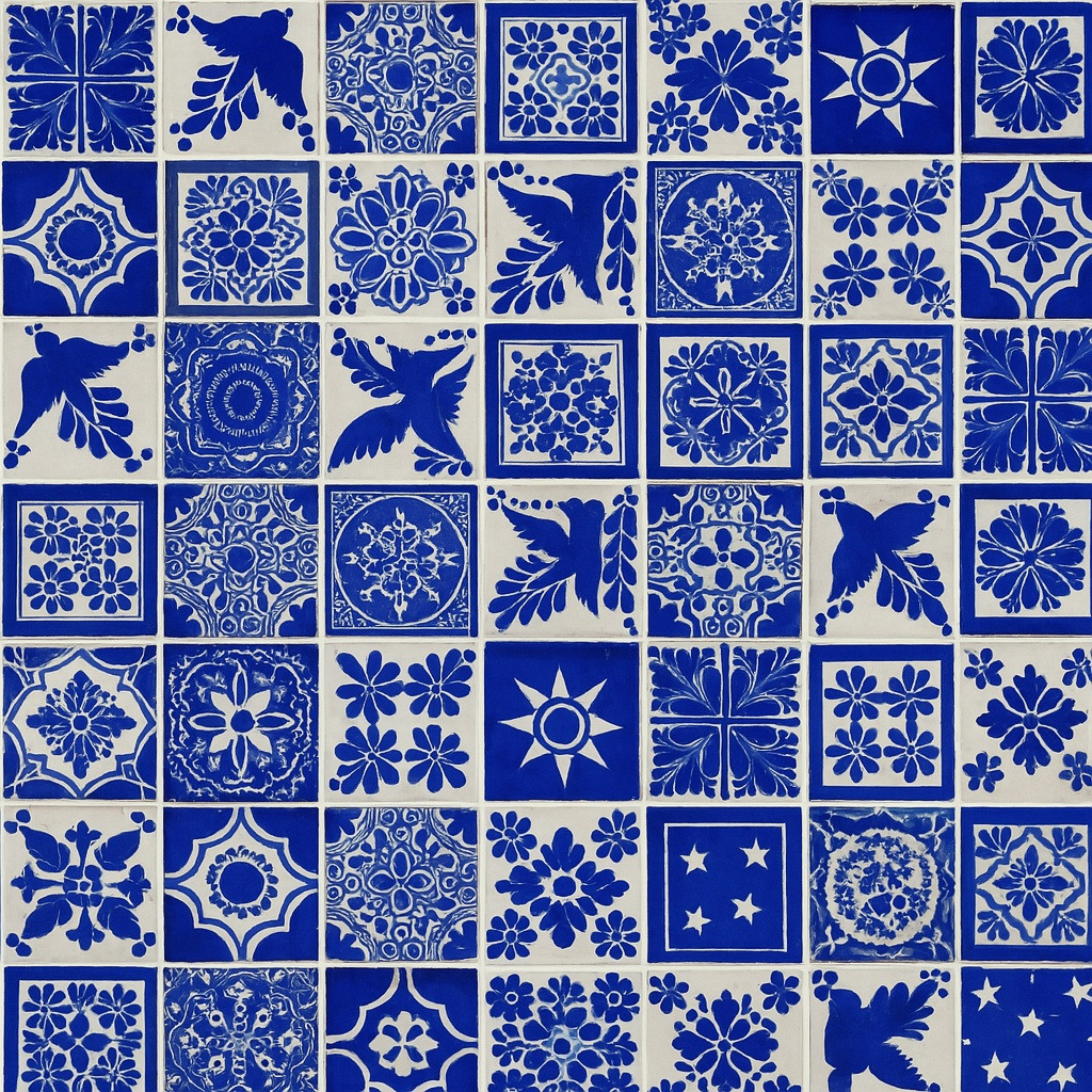 Mixed blue and white Mexican tiles