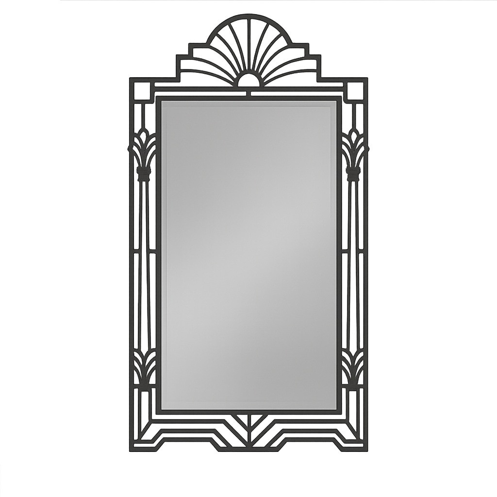 Art Deco wrought iron mirror with sunburst frame