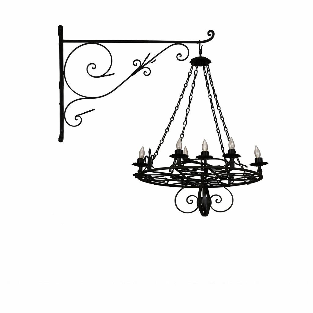 Spanish Mission iron chandelier seen from the side