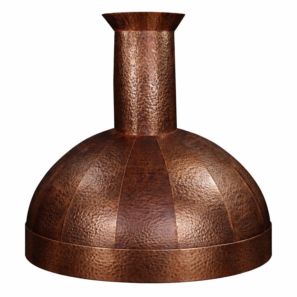 Hand hammered copper dome range hood with minimal apron wall mount style