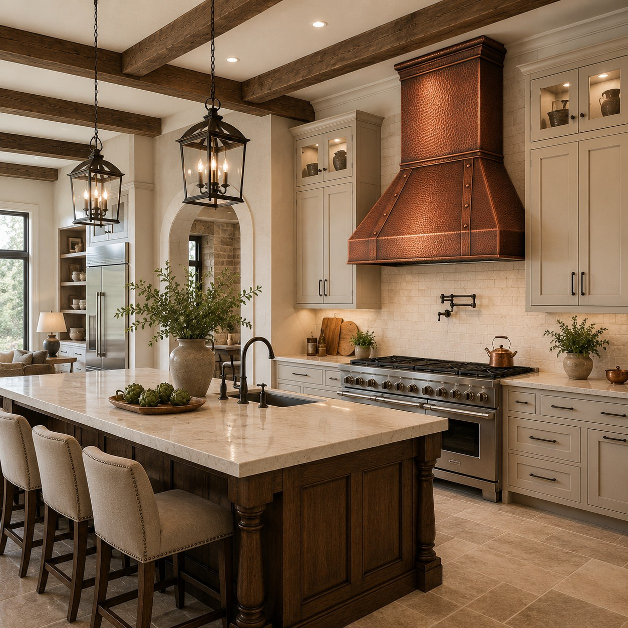 Retro Hammered Copper Range Hood Inspired by Mid Century Industrial Design