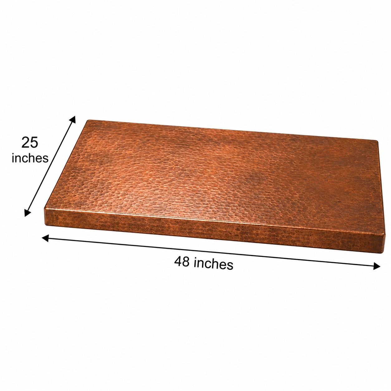 Handcrafted copper kitchen countertop without backsplash