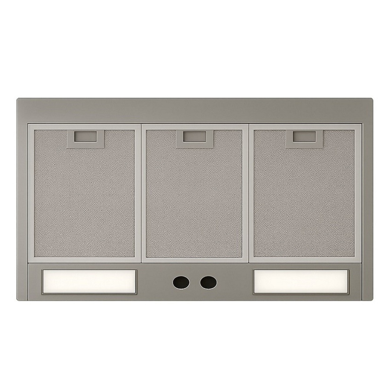 Optional range hood insert compatible with the hand-polished hammered under-cabinet copper range hood before installation