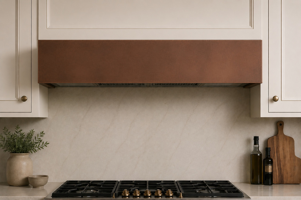 Smooth copper box under-cabinet range hood