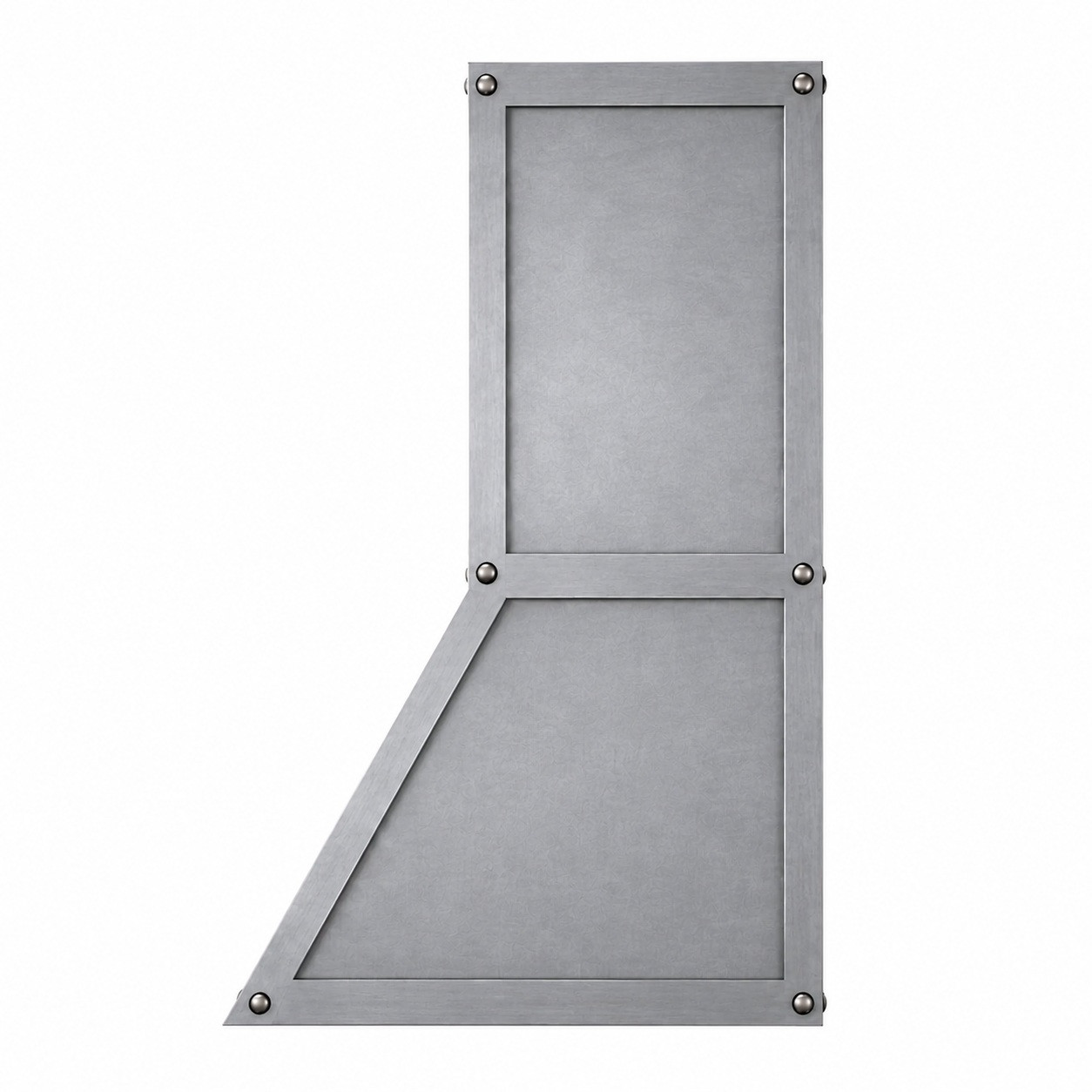 Angular zinc range hood side profile with flat wall back