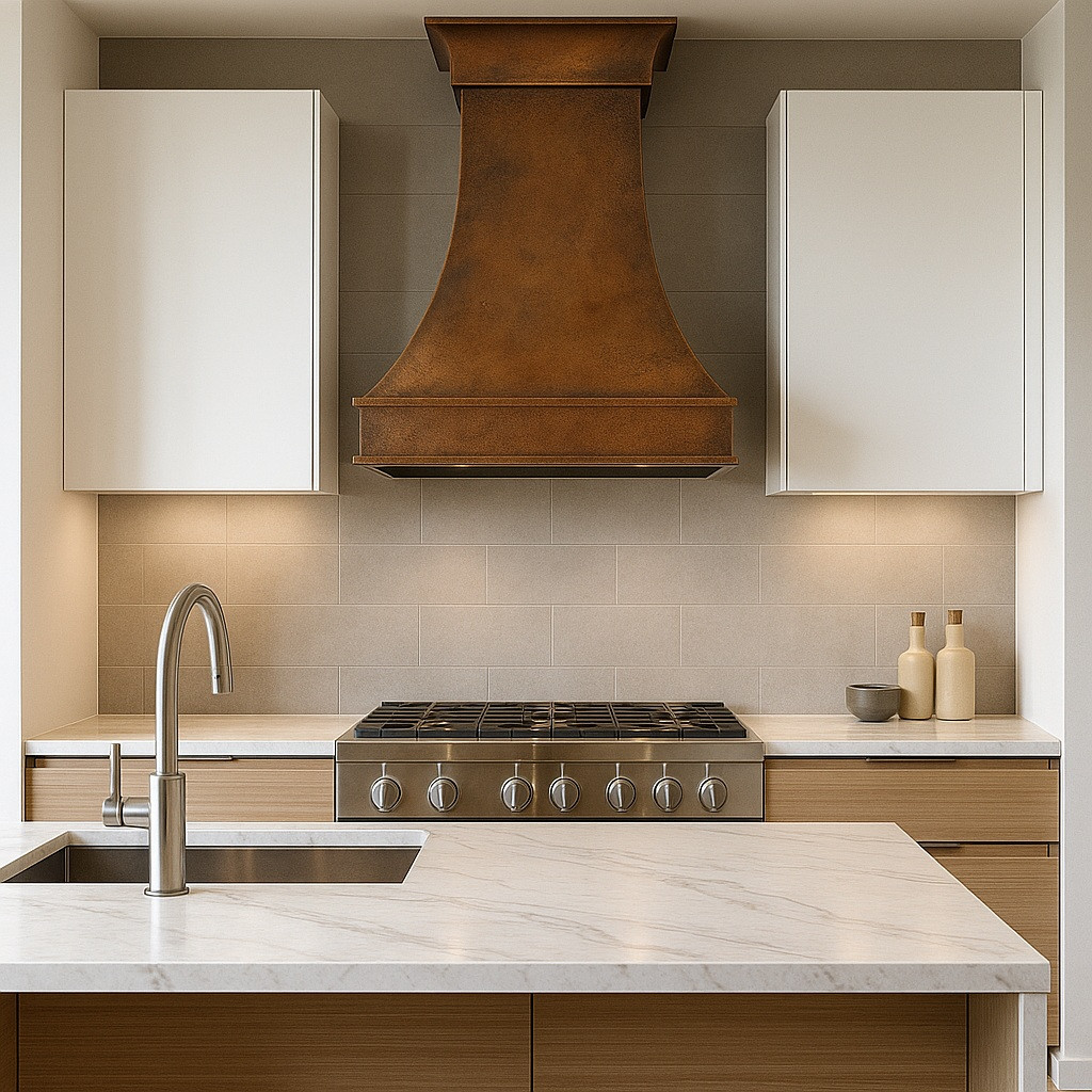 High-end copper range hood in modern kitchen