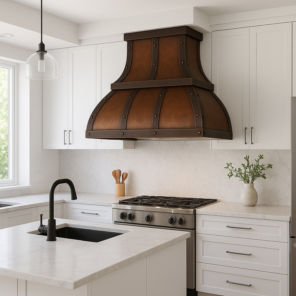 Copper range hood in modern kitchen