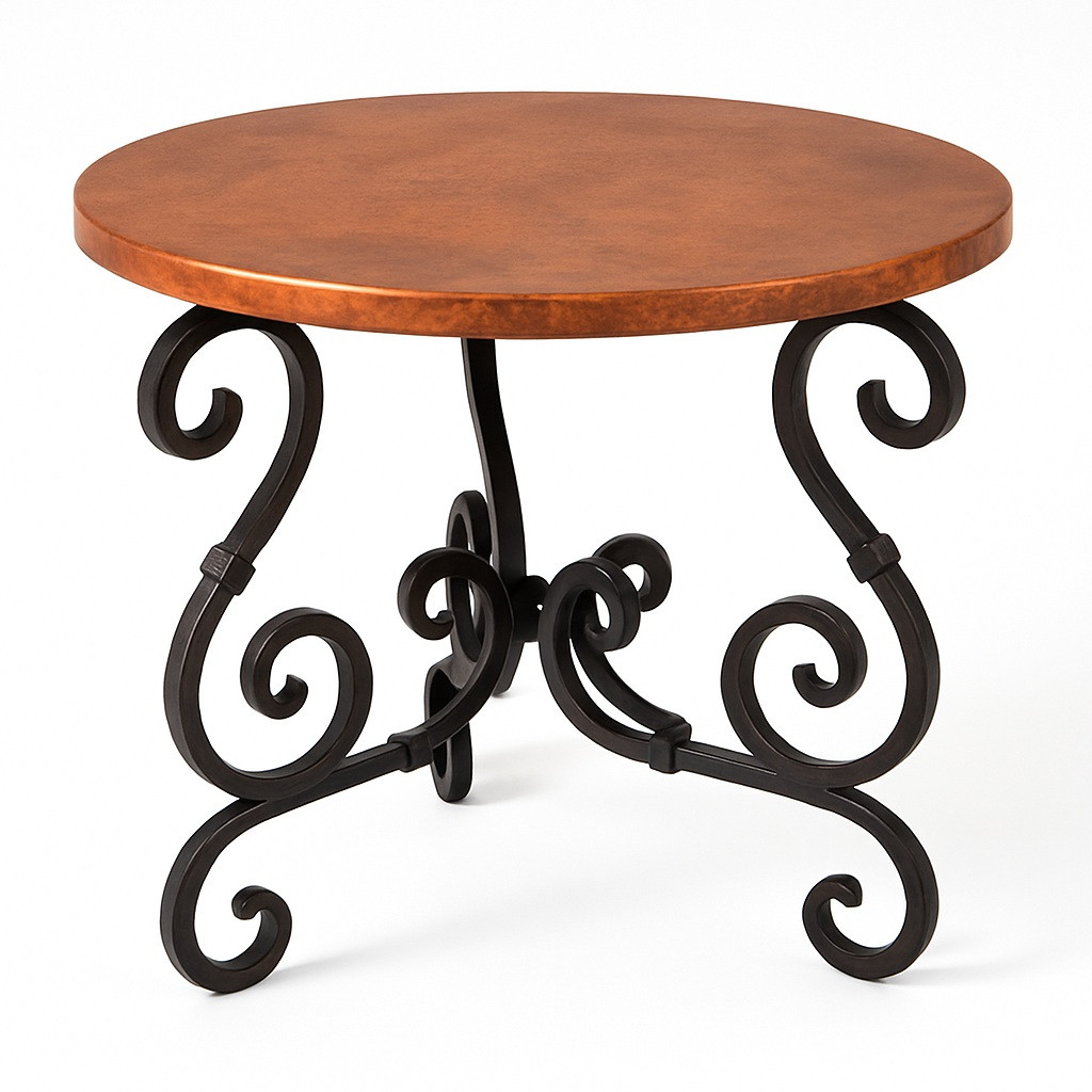Copper top with wrought iron scroll base round shape