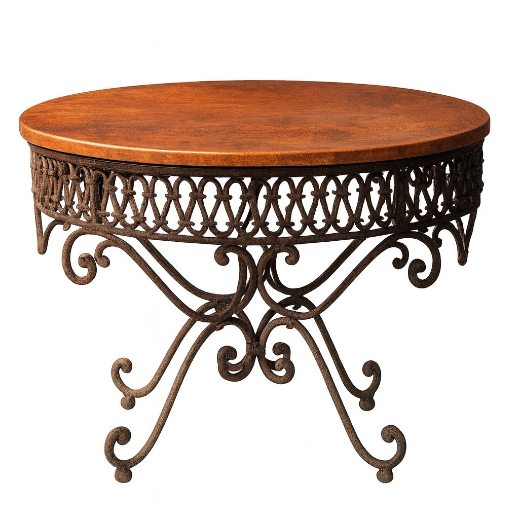 Copper dining table with iron base in Spanish Colonial design round version