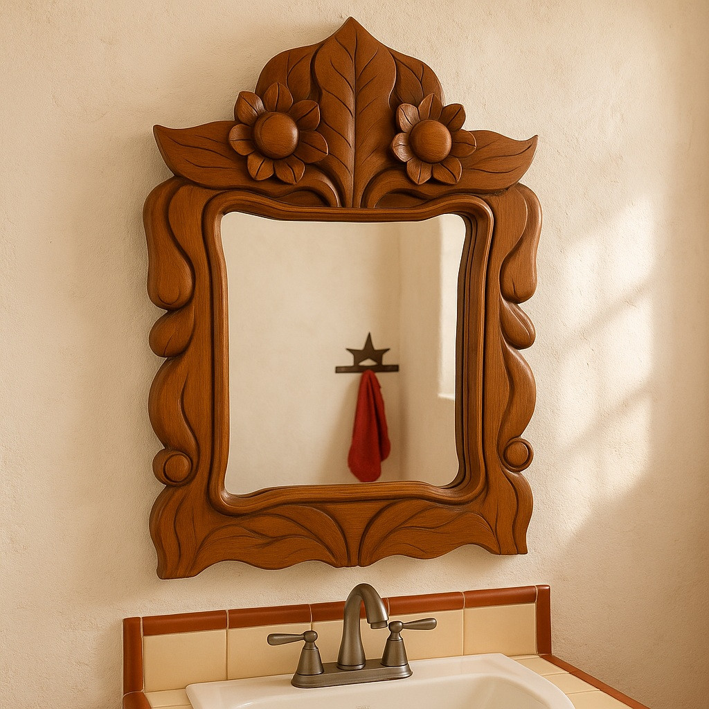Hand-Carved Pine Wood Mirror | Sunflower Frame