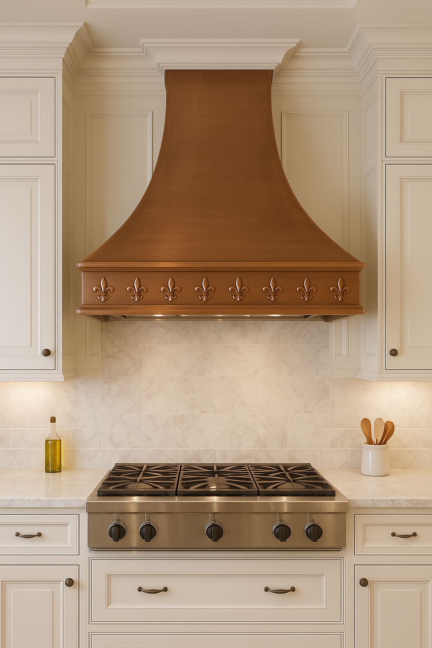French copper hood in traditional kitchen