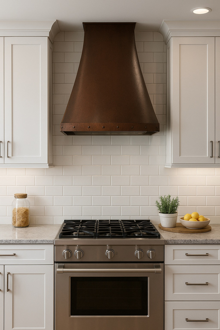 Aurora hood linking shaker cabinets and sleek quartz counters