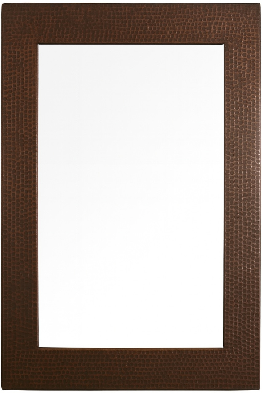 Hammered rectangular copper framed mirror with dark coffee patina