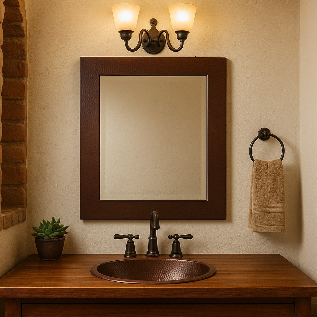 Hammered Rectangular Copper Framed Mirror