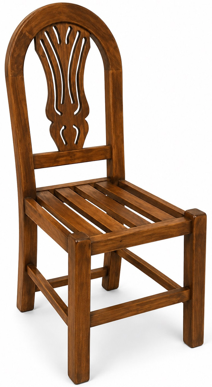 Rustic Mexican wooden chair with arched back and slatted seat