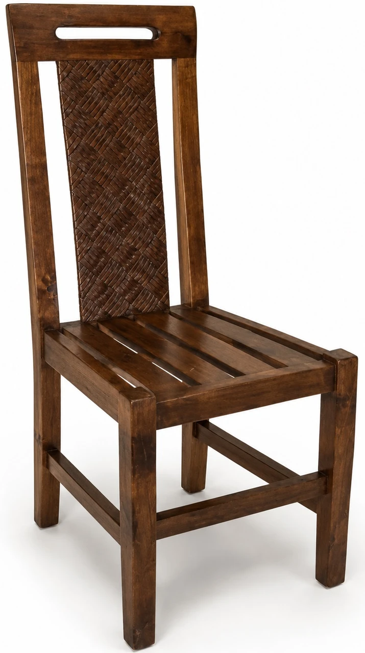 Rustic Mexican wooden chair with woven back and slatted seat