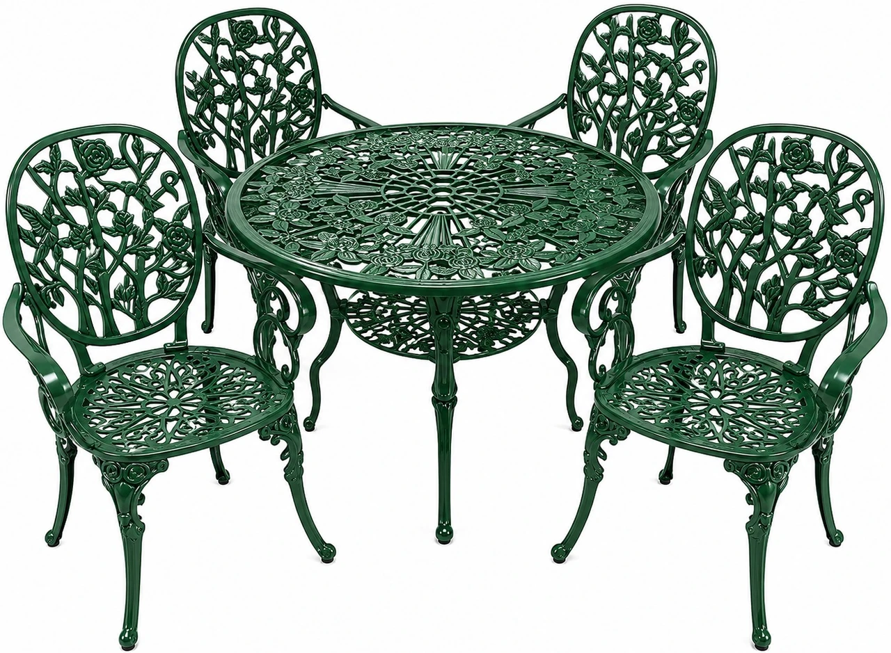 Green Aluminum dining furniture sets with floral garden chair design