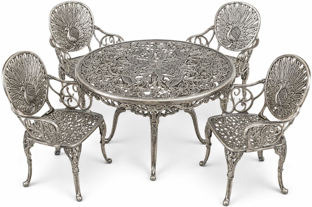 Peacock aluminum dining furniture sets with ornate garden style