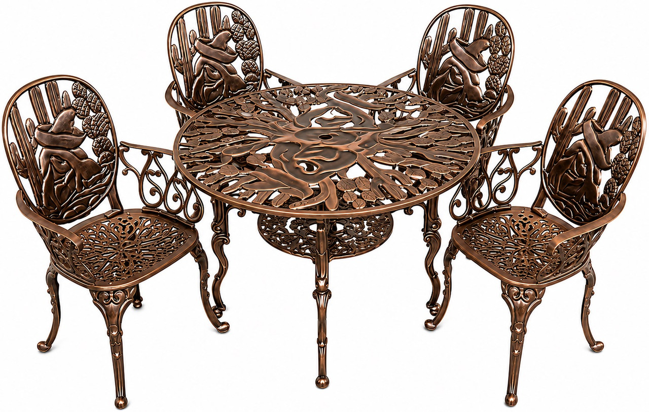 Aluminum dining furniture sets with bronze finish and cactus design