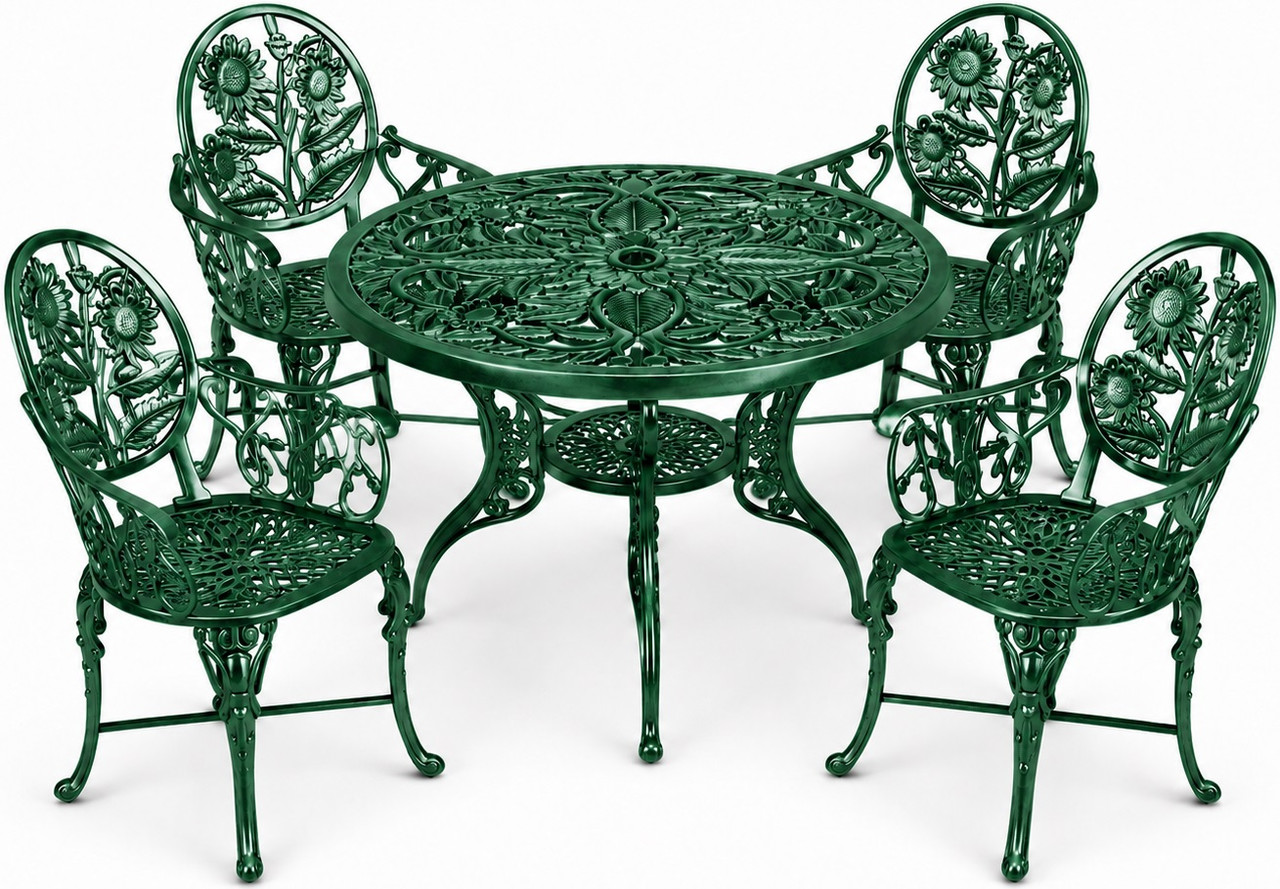 Bottle green floral aluminum dining furniture sets for garden patios