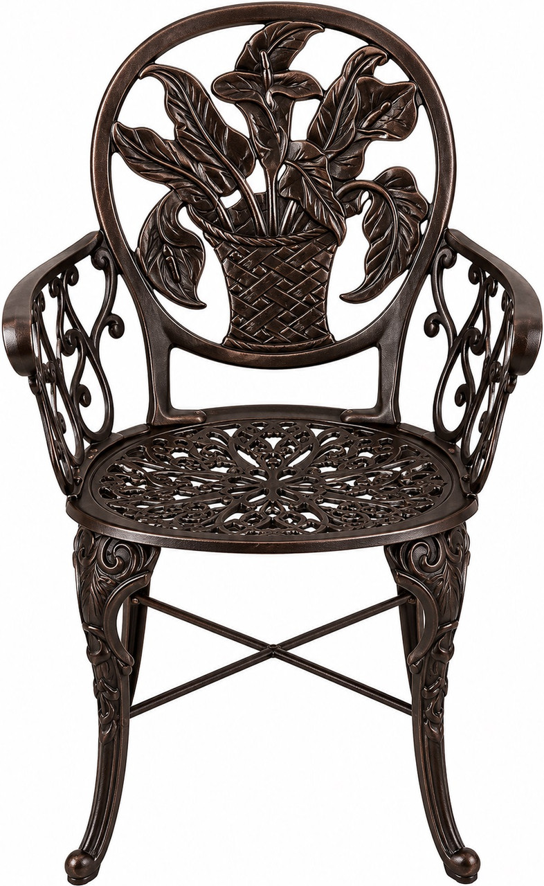 Victorian calla lily cast aluminum garden chair chocolate brown