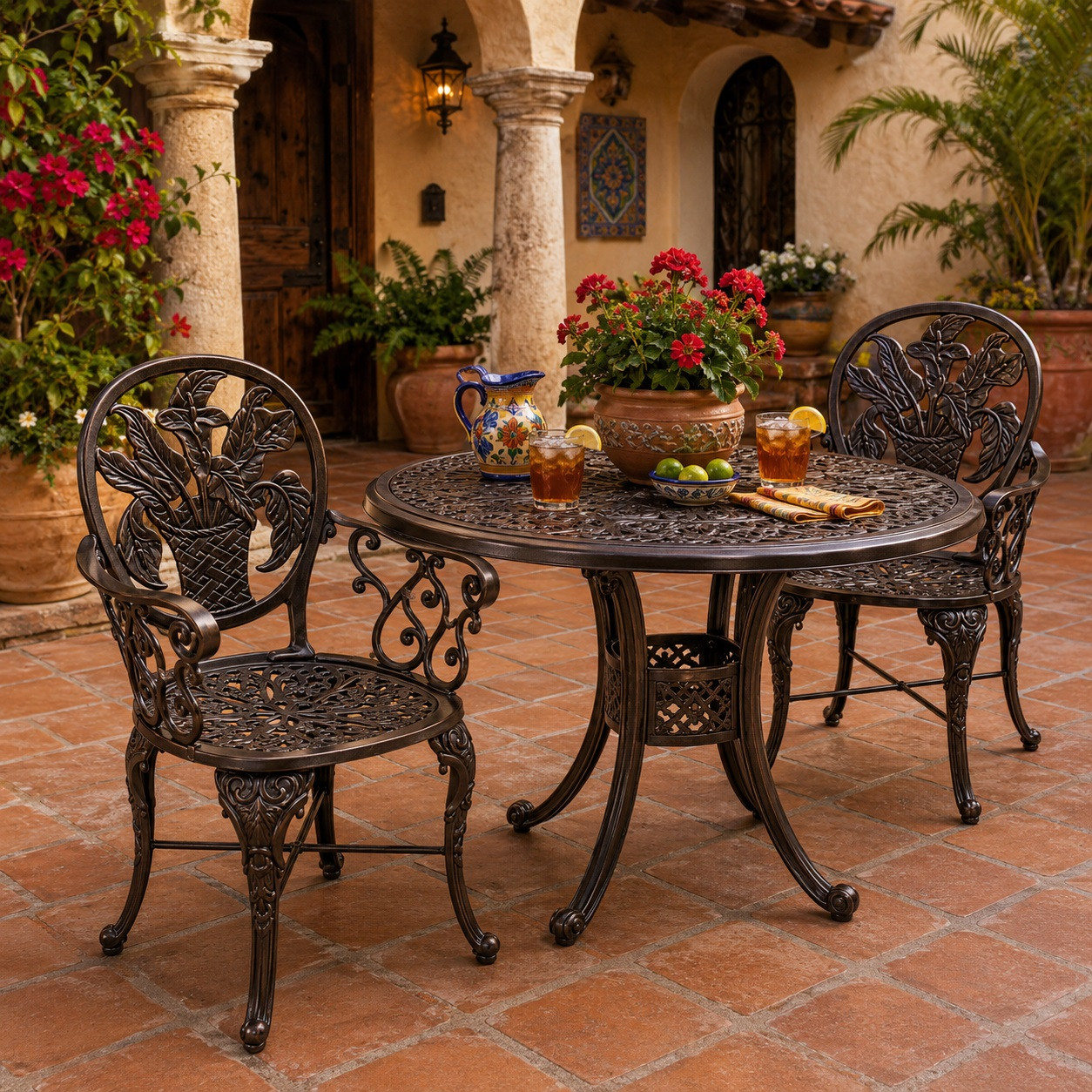 Victorian Calla Lily Aluminum Garden Chair in Chocolate Brown Finish