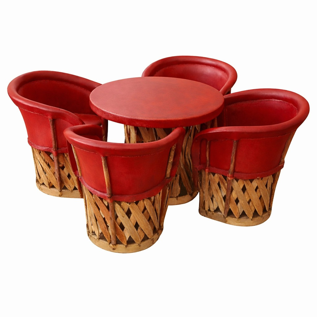 Equipal dining room set with red terra cotta color pigskin leather