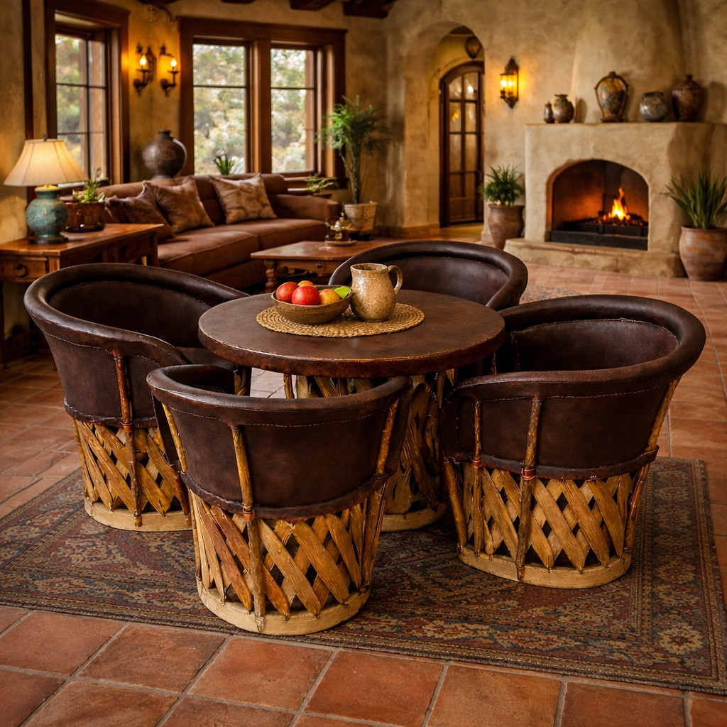 Equipal dining room set in a Southwestrern style house interior