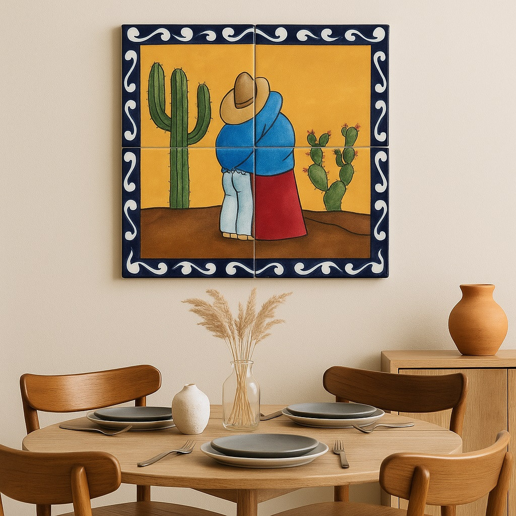 Talavera Tile Mural – Mexican Couple Desert Scene