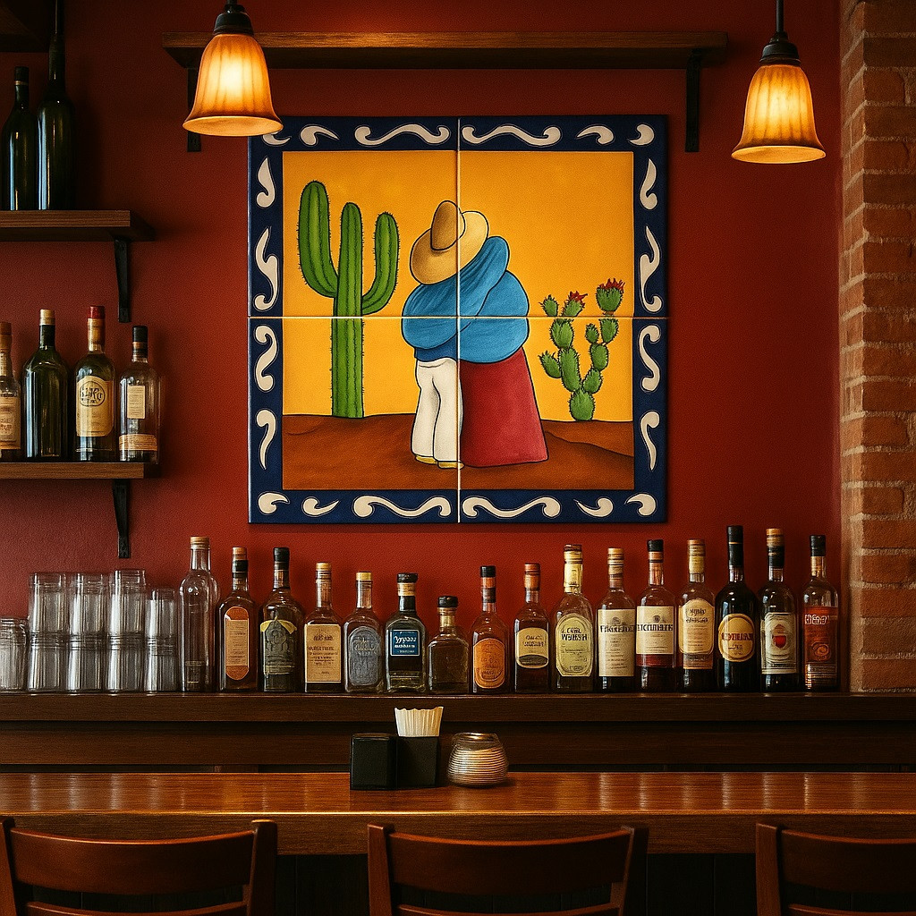 Talavera Tile Mural – Mexican Couple Desert Scene