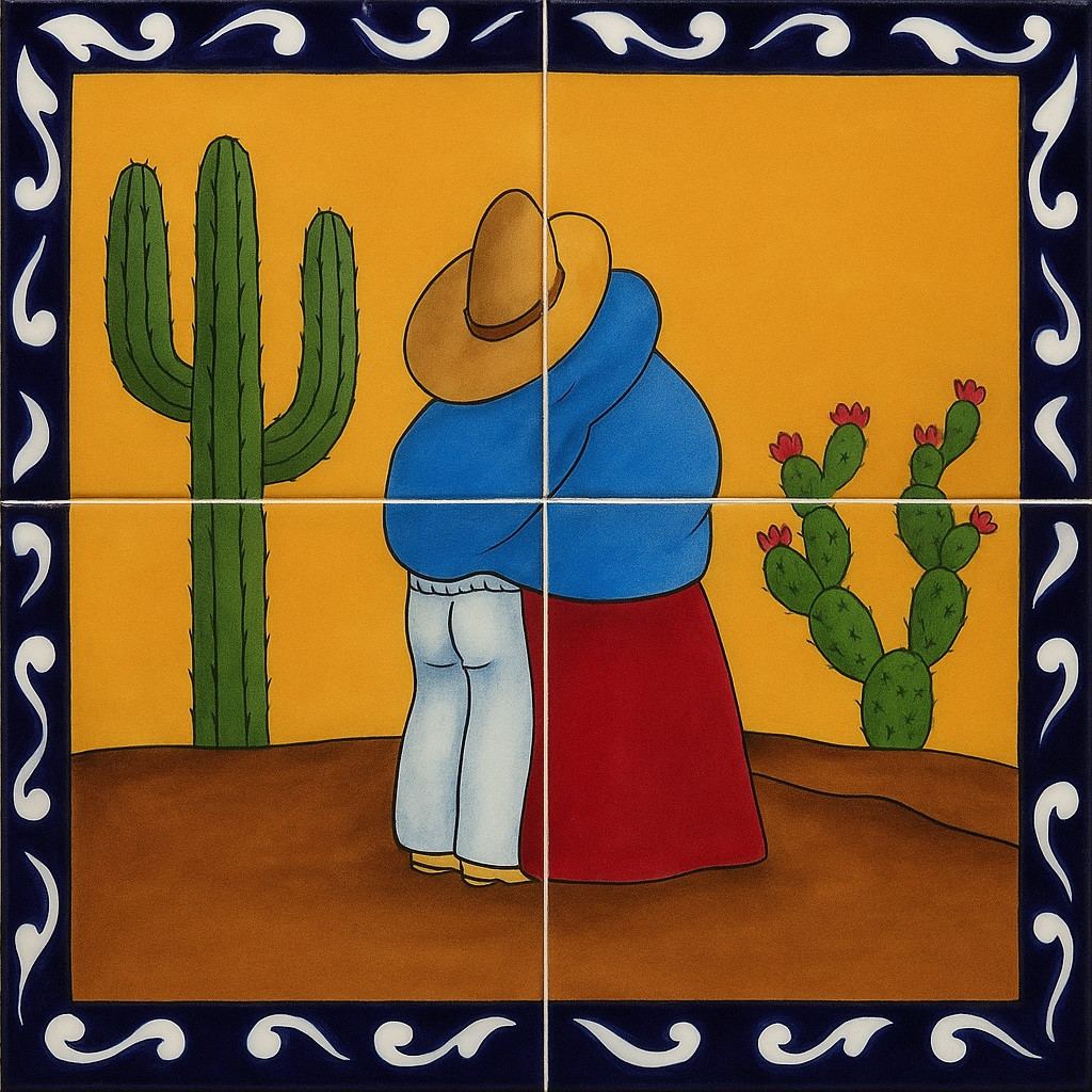 Talavera Tile Mural – Mexican Couple Desert Scene