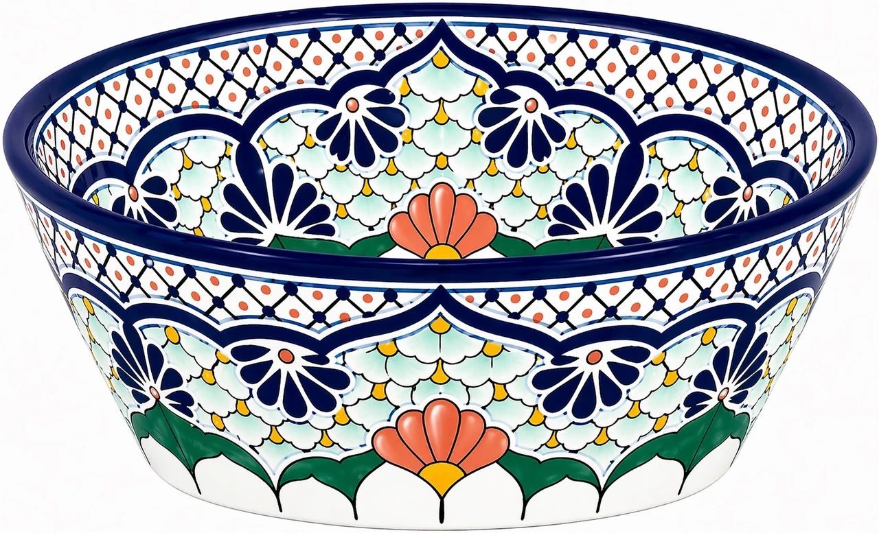 Mexican talavera floral cobalt bath bathroom sink